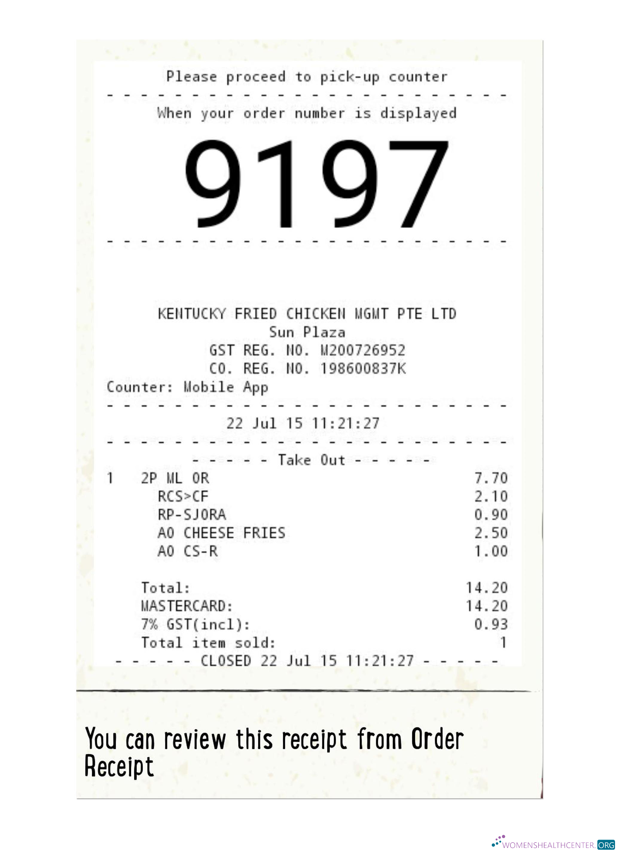 Download KFC payment check Photoshop template